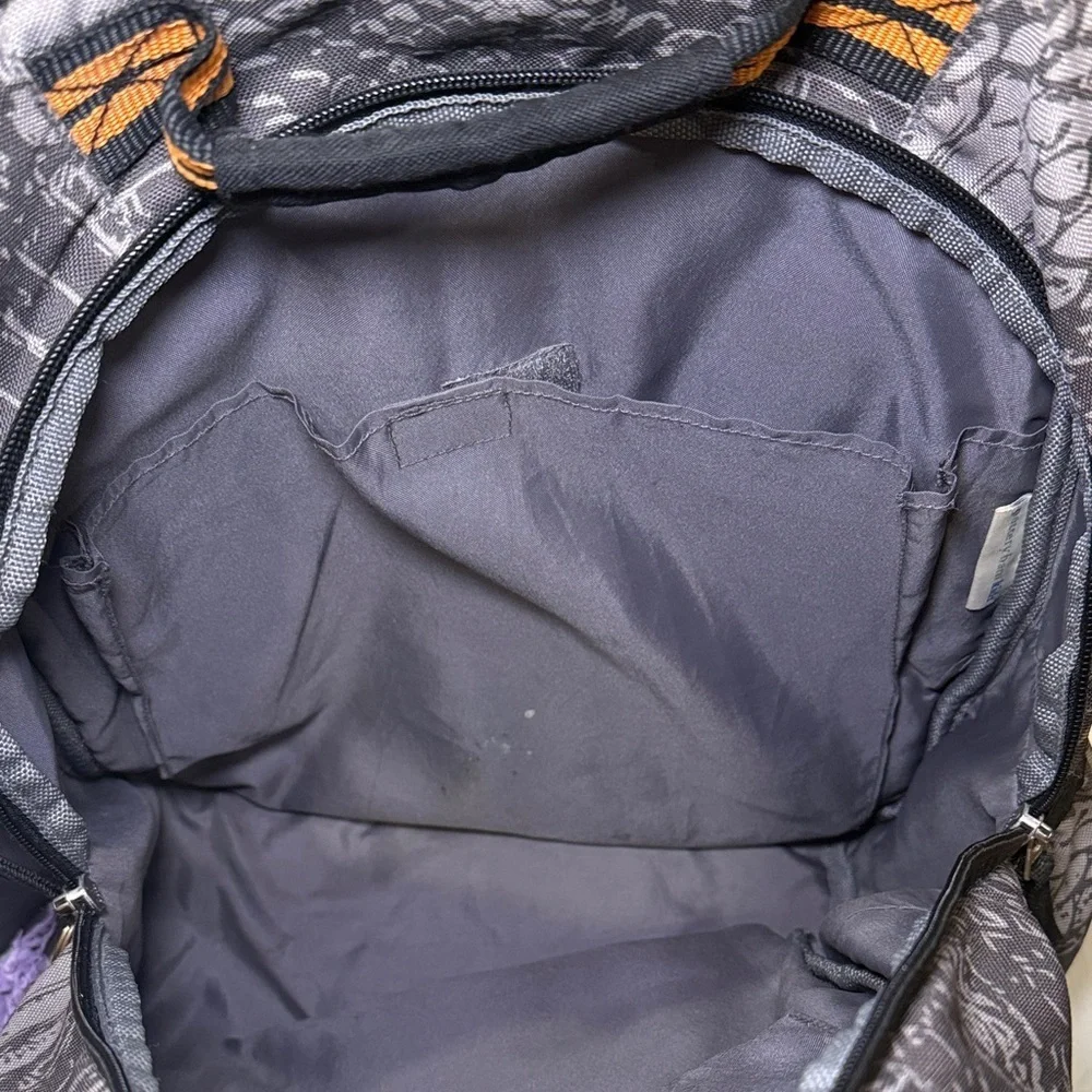 Pottery Barn Kids Grey & Orange SnakeSkin Pattern with John Embroidered Backpack